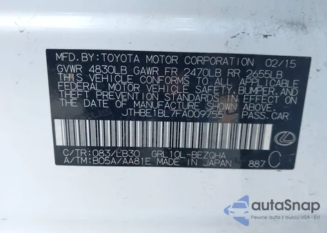 2015 Lexus Gs 350 из США, поврежденный, VIN JTHBE1BL7FA009755